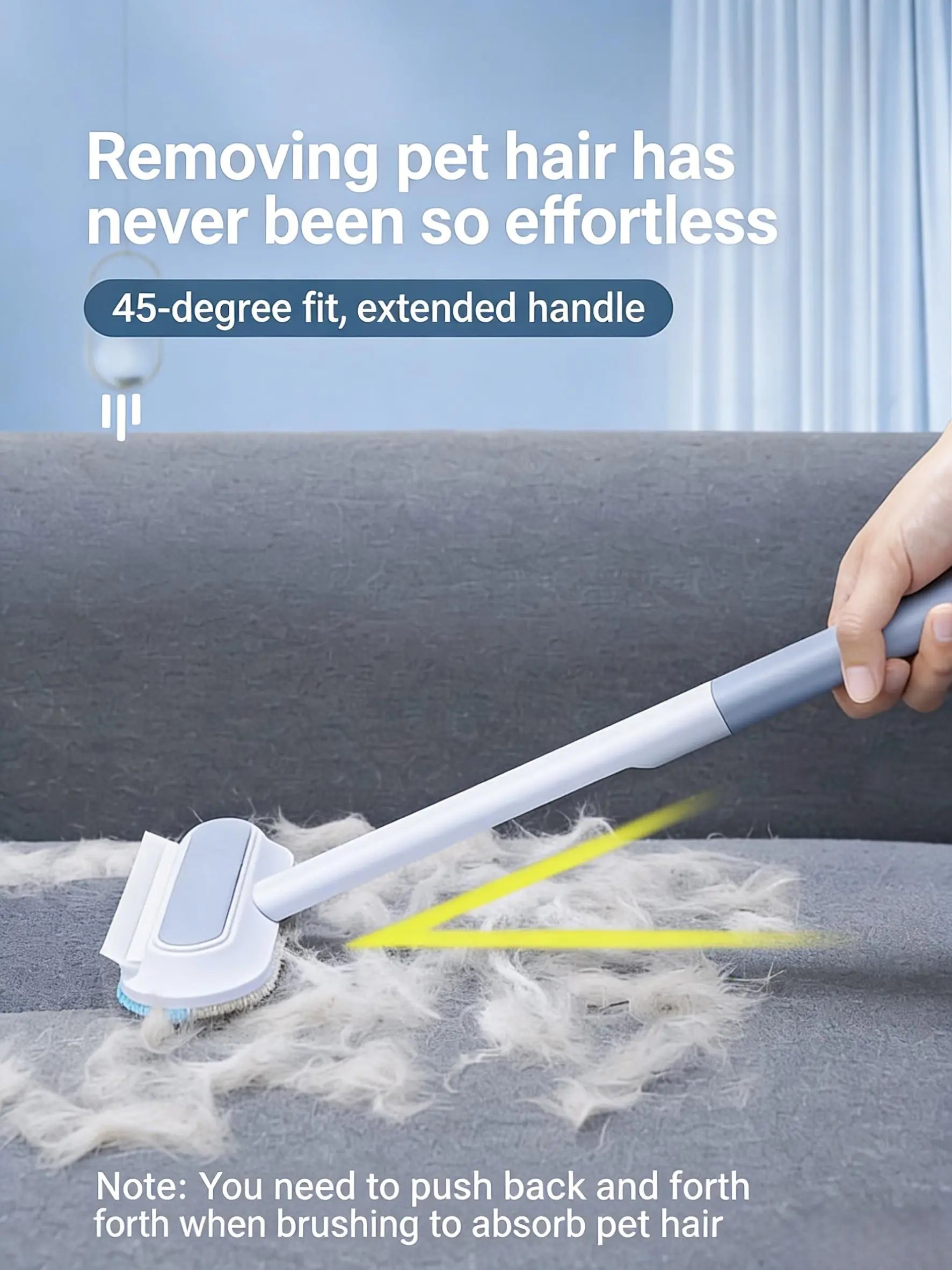 Long Handle Pet Hair Remover Brush & Cleaning Gloves Set, 4-In-1 Washable Lint Cleaner for Indoor Pet Hair Cleaning