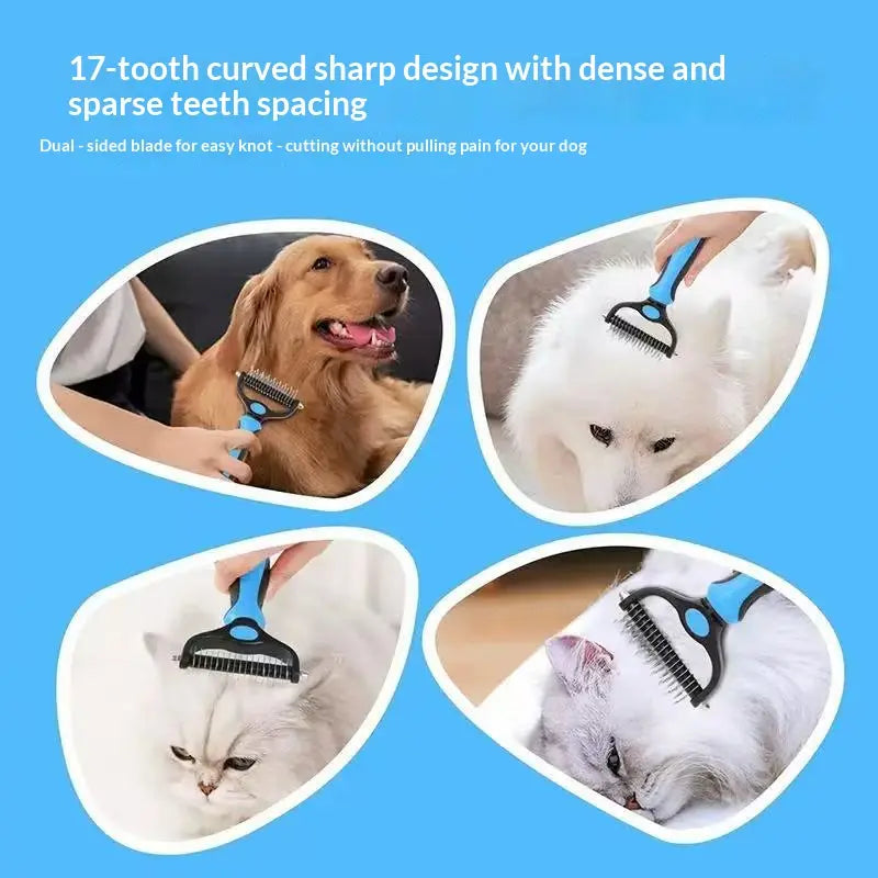 Pet Dematting Undercoat Rake for Long Haired Dogs Cats, Double Sided Deshedding Brush, Pain Free Tangle Remover to Reduce Shedding & Mats, Pet Grooming Tool N2 Comb