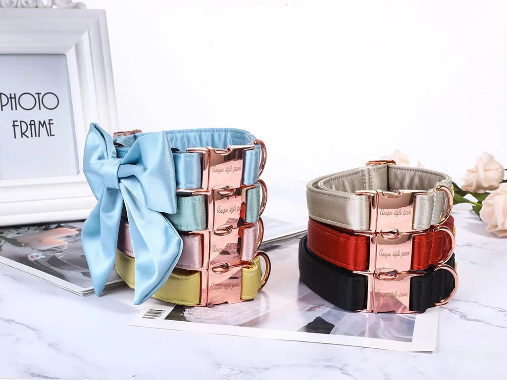 Unique Style Paws Silk Adjustable Durable Dog Collar with Bowtie, Bow Collars for Small to Large Dogs