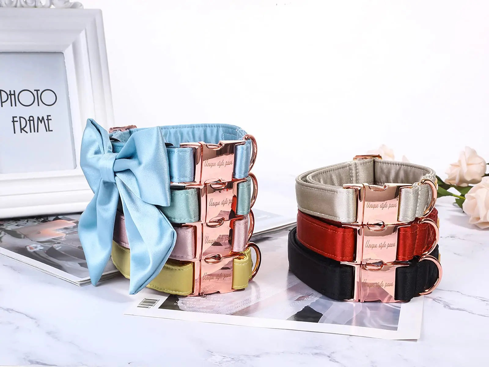 Unique Style Paws Silk Adjustable Durable Dog Collar with Bowtie, Bow Collars for Small to Large Dogs