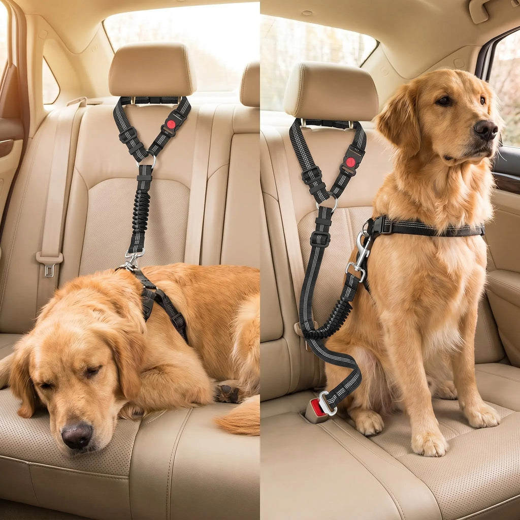 No More Jumping around – Adjustable Dog Car Seat Belt with Dual Fixing Design for Safe & Comfortable Car Rides