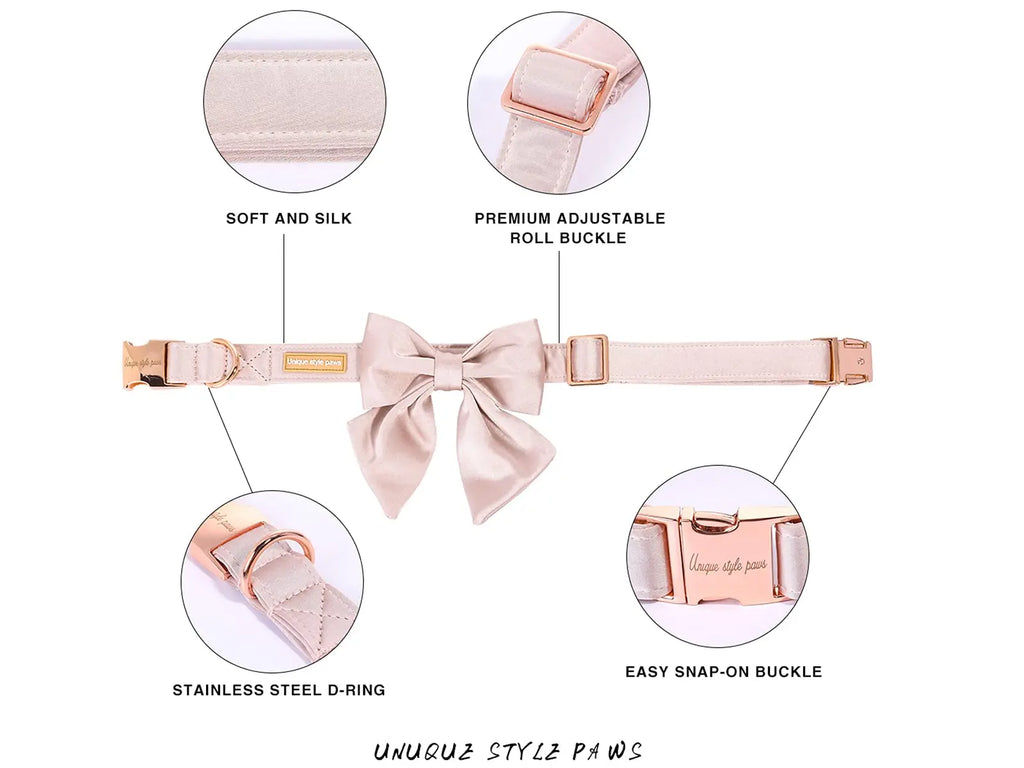 Unique Style Paws Silk Adjustable Durable Dog Collar with Bowtie, Bow Collars for Small to Large Dogs
