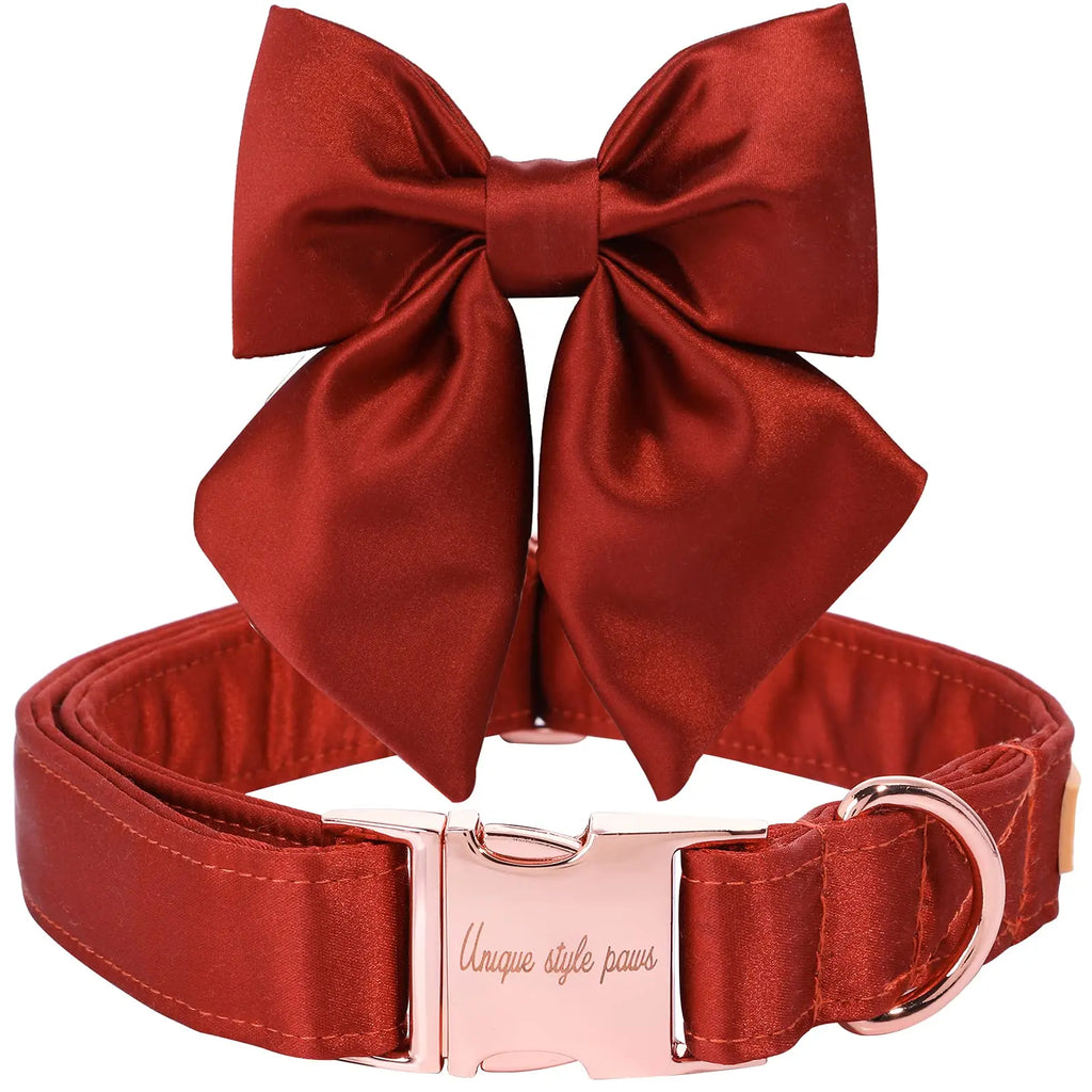 Unique Style Paws Silk Adjustable Durable Dog Collar with Bowtie, Bow Collars for Small to Large Dogs
