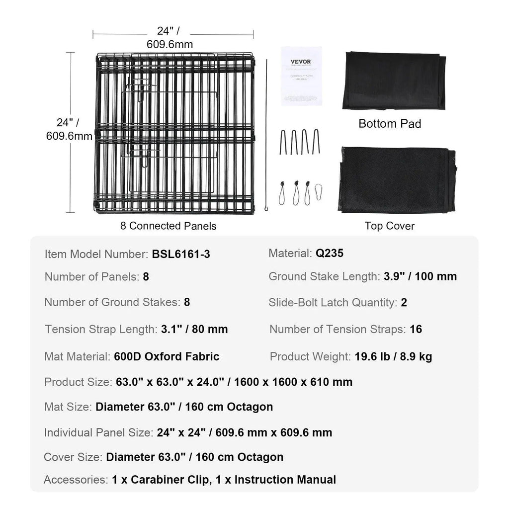 【Fathersdaygift】Vevor Dog Playpen, 8 Panels Foldable Metal Dog Exercise Pen with Top Cover and Bottom Pad, 24" H Pet Fence Puppy Crate Kennel, Indoor Outdoor Dog Pen for Small Medium Pets, for Camping, Yard