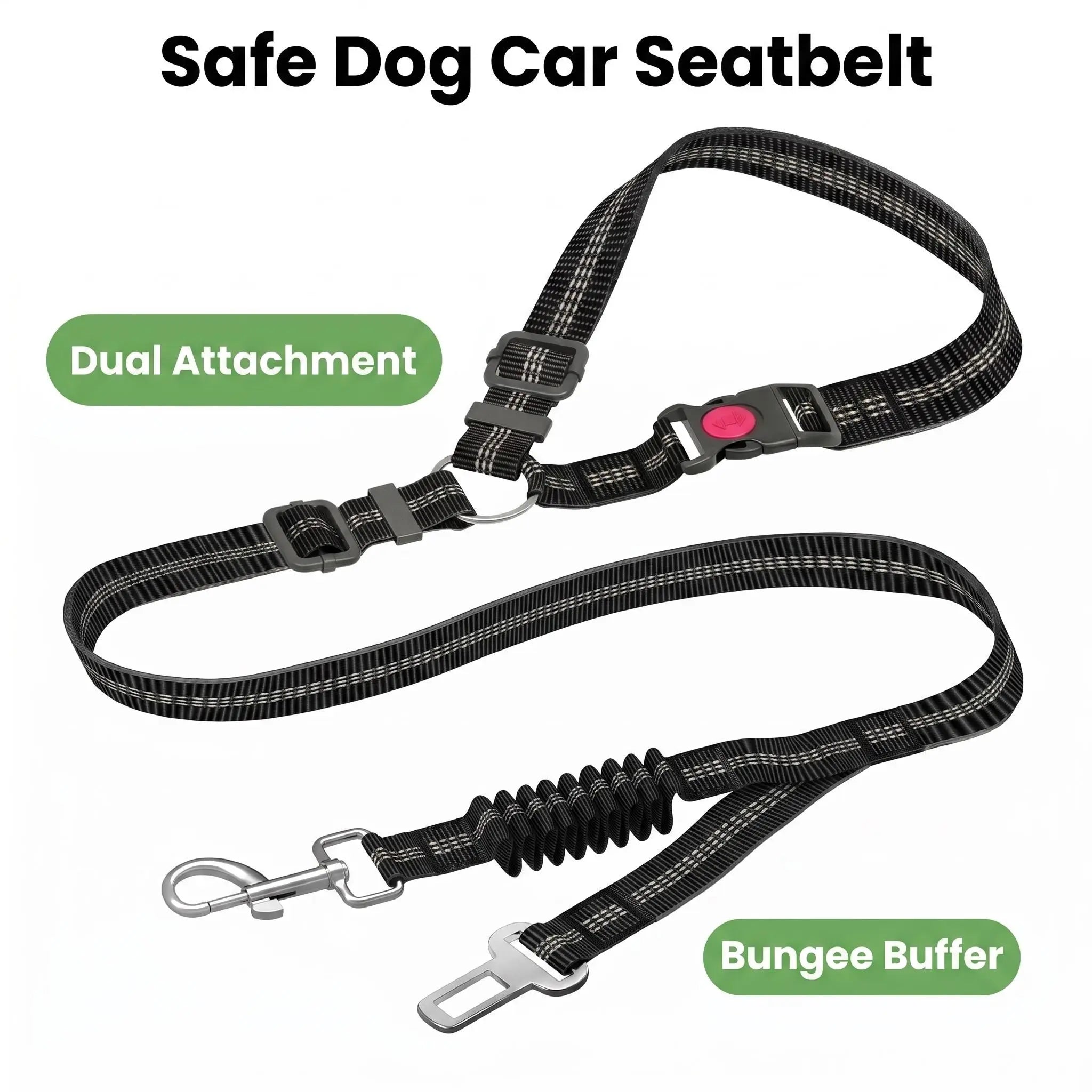 No More Jumping around – Adjustable Dog Car Seat Belt with Dual Fixing Design for Safe & Comfortable Car Rides