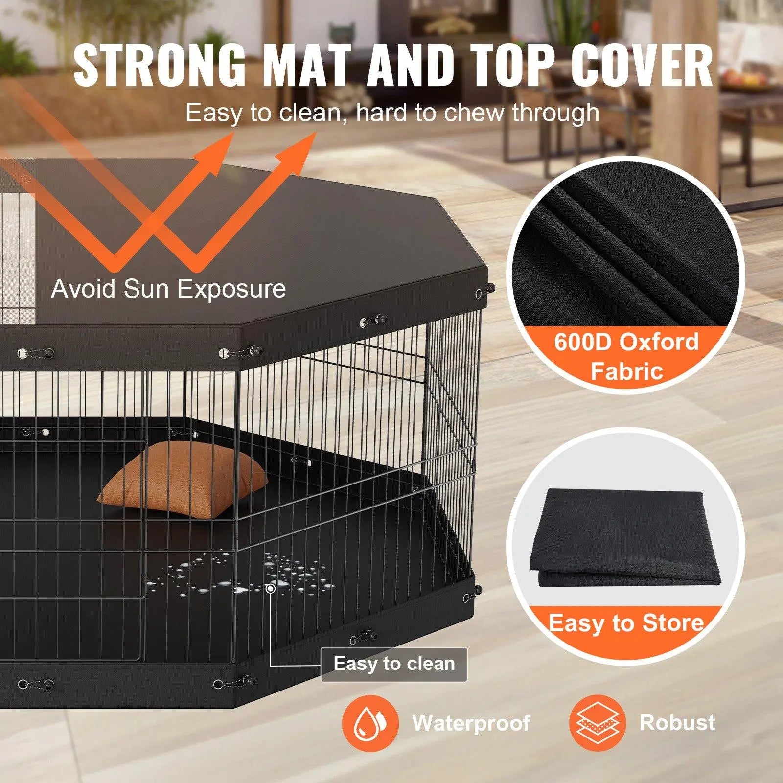 【Fathersdaygift】Vevor Dog Playpen, 8 Panels Foldable Metal Dog Exercise Pen with Top Cover and Bottom Pad, 24" H Pet Fence Puppy Crate Kennel, Indoor Outdoor Dog Pen for Small Medium Pets, for Camping, Yard