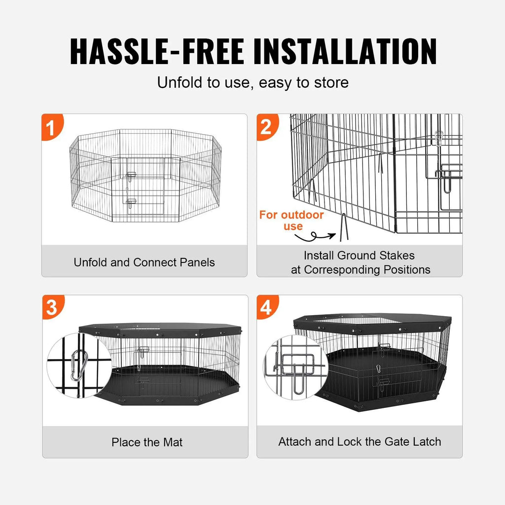 【Fathersdaygift】Vevor Dog Playpen, 8 Panels Foldable Metal Dog Exercise Pen with Top Cover and Bottom Pad, 24" H Pet Fence Puppy Crate Kennel, Indoor Outdoor Dog Pen for Small Medium Pets, for Camping, Yard