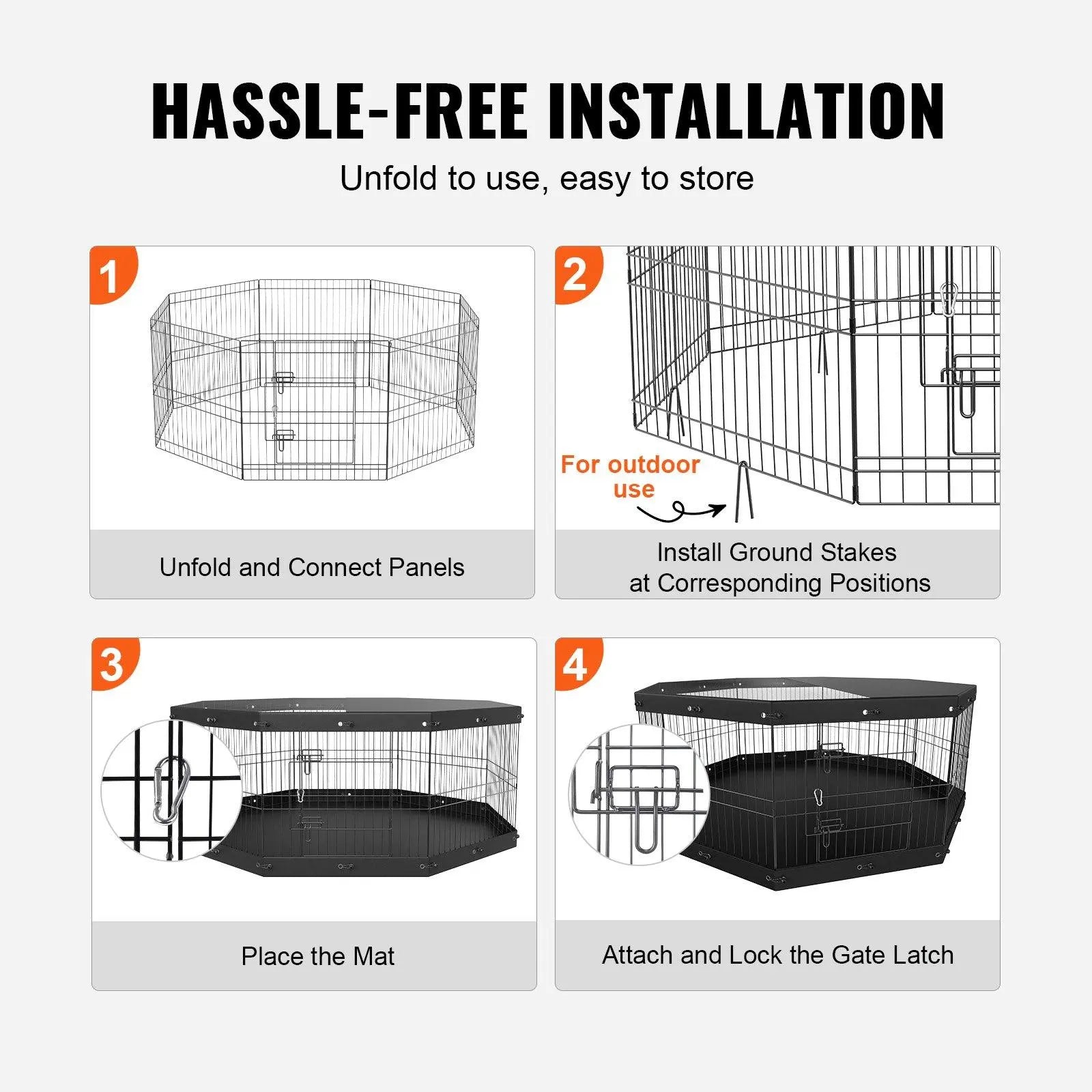 【Fathersdaygift】Vevor Dog Playpen, 8 Panels Foldable Metal Dog Exercise Pen with Top Cover and Bottom Pad, 24" H Pet Fence Puppy Crate Kennel, Indoor Outdoor Dog Pen for Small Medium Pets, for Camping, Yard