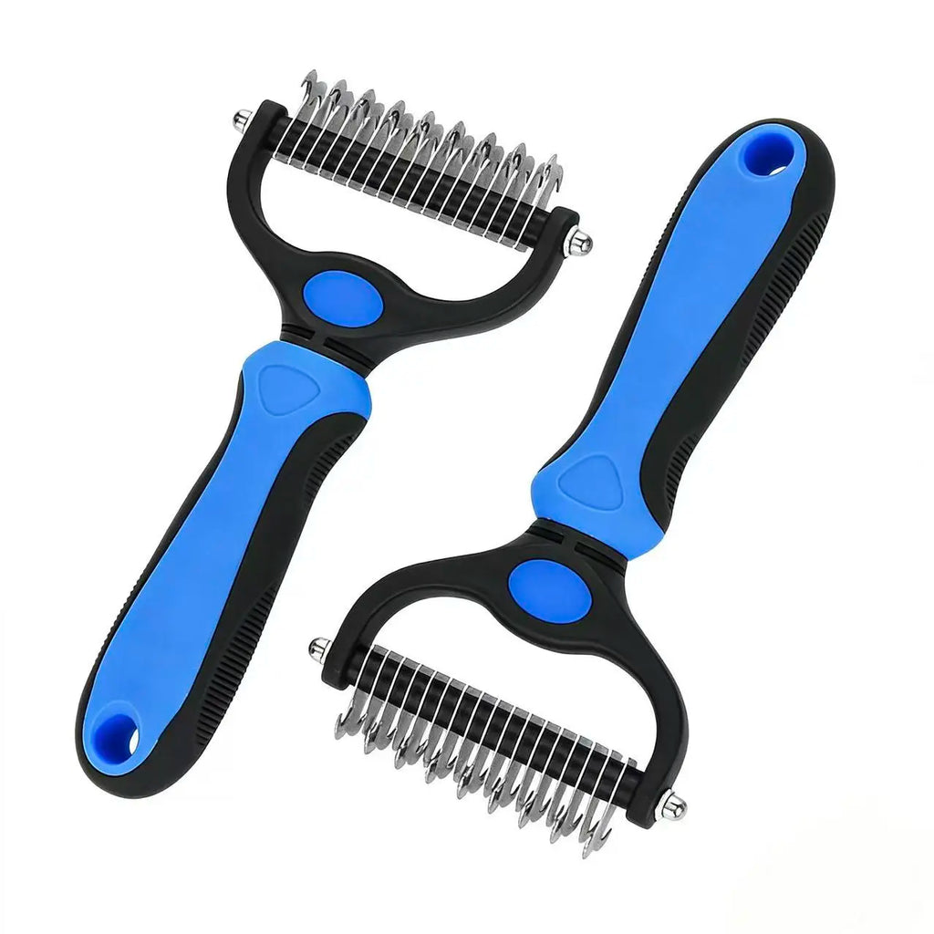 Pet Dematting Undercoat Rake for Long Haired Dogs Cats, Double Sided Deshedding Brush, Pain Free Tangle Remover to Reduce Shedding & Mats, Pet Grooming Tool N2 Comb