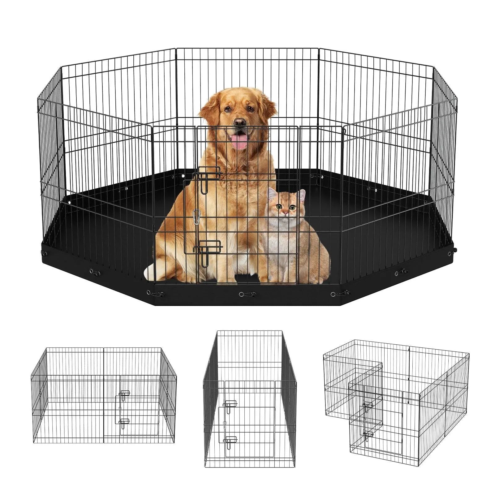 【Fathersdaygift】Vevor Dog Playpen, 8 Panels Foldable Metal Dog Exercise Pen with Top Cover and Bottom Pad, 24" H Pet Fence Puppy Crate Kennel, Indoor Outdoor Dog Pen for Small Medium Pets, for Camping, Yard